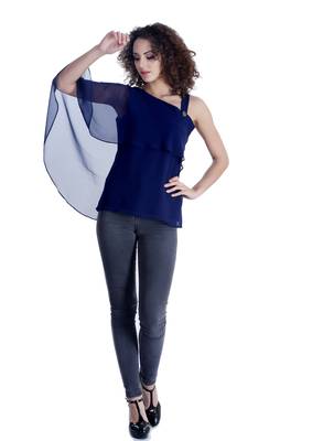 Blue plain georgette party-tops 3