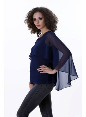 Blue plain georgette party-tops 4