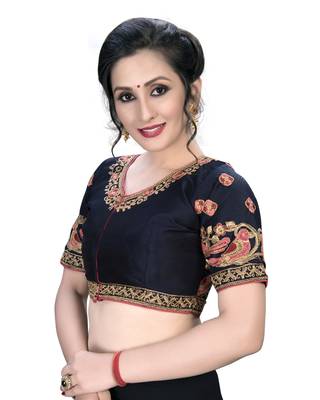 Blue  Women'S Embroiderey Santoon Silk Blouse 4