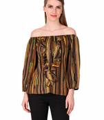 Brown printed cotton party-tops