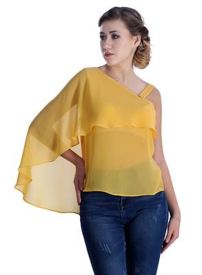 Yellow plain georgette party-tops 1
