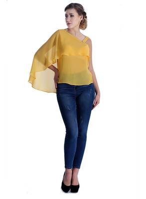 Yellow plain georgette party-tops 3