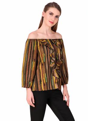 Brown printed cotton party-tops 5