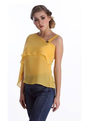Yellow plain georgette party-tops 4