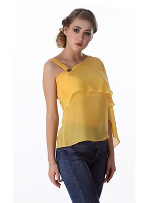 Yellow plain georgette party-tops 5