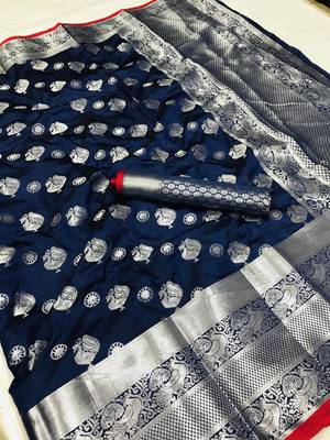 Women'S Designer Blue Banarasi Kanjivaram Saree With Designer Blouse 1