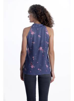Blue printed georgette sleeveless-tops 2