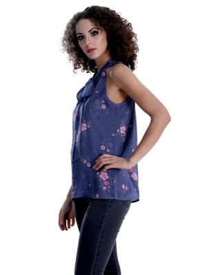 Blue printed georgette sleeveless-tops 4