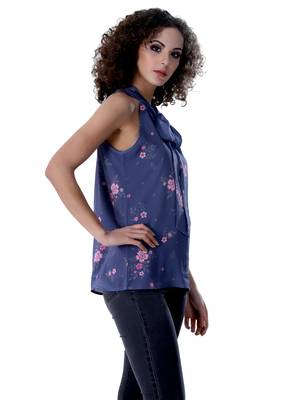 Blue printed georgette sleeveless-tops 5
