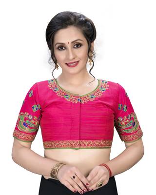 Pink  Women'S Embroiderey Santoon Silk Blouse 1