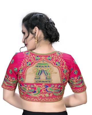 Pink  Women'S Embroiderey Santoon Silk Blouse 2