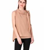 Beige plain cotton sleeveless-tops