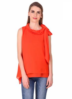 Orange plain cotton sleeveless-tops 1