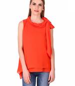 Orange plain cotton sleeveless-tops