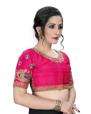 Pink  Women'S Embroiderey Santoon Silk Blouse 3