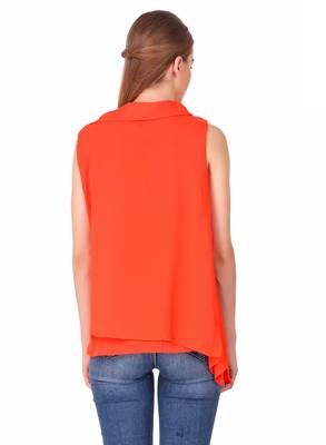 Orange plain cotton sleeveless-tops 2