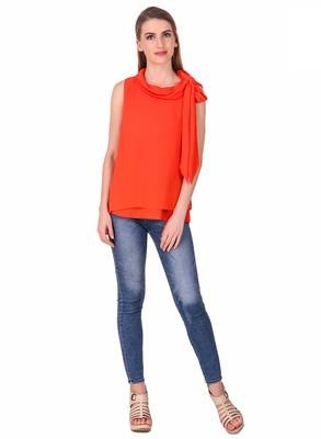 Orange plain cotton sleeveless-tops 3