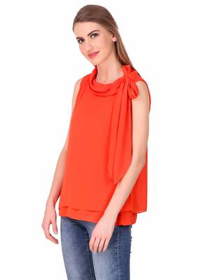 Orange plain cotton sleeveless-tops 4
