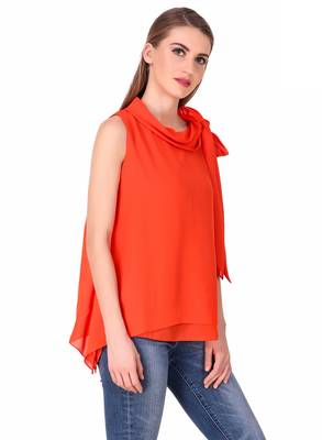 Orange plain cotton sleeveless-tops 5