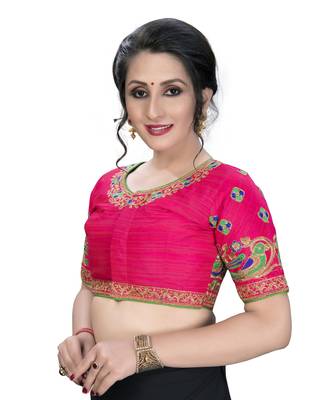 Pink  Women'S Embroiderey Santoon Silk Blouse 4