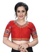 Red  Women'S Embroiderey Santoon Silk Blouse
