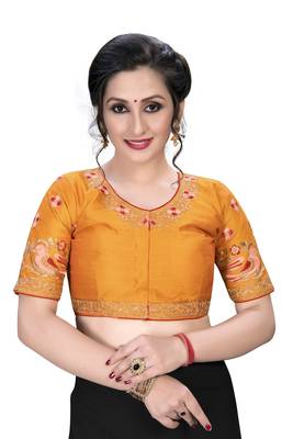 Yellow  Women'S Embroiderey Santoon Silk Blouse 1