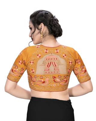 Yellow  Women'S Embroiderey Santoon Silk Blouse 2
