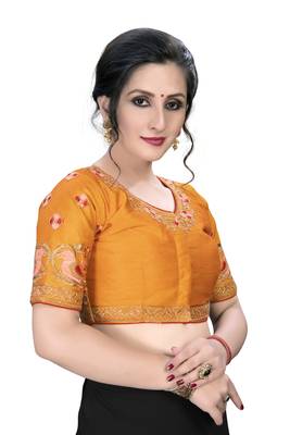 Yellow  Women'S Embroiderey Santoon Silk Blouse 3