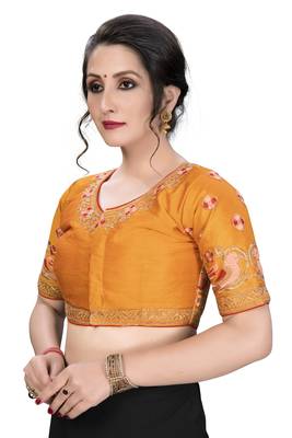 Yellow  Women'S Embroiderey Santoon Silk Blouse 4