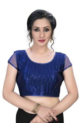 Blue  Women'S Embroiderey Silk Blouse 1