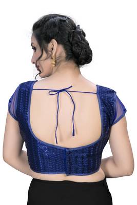Blue  Women'S Embroiderey Silk Blouse 2