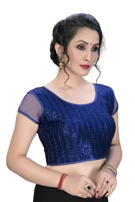 Blue  Women'S Embroiderey Silk Blouse 3