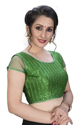 Green  Women'S Embroiderey Silk Blouse 3