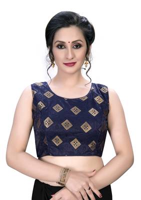 Navy Blue  Women'S Embroiderey Jacquard Blouse 1