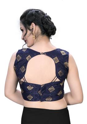 Navy Blue  Women'S Embroiderey Jacquard Blouse 2