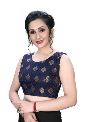 Navy Blue  Women'S Embroiderey Jacquard Blouse 4