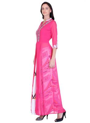 Women's Pink Georgette Printed Ethnic Top and Skirt Set 2