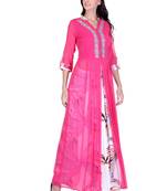 Women's Pink Georgette Printed Ethnic Top and Skirt Set