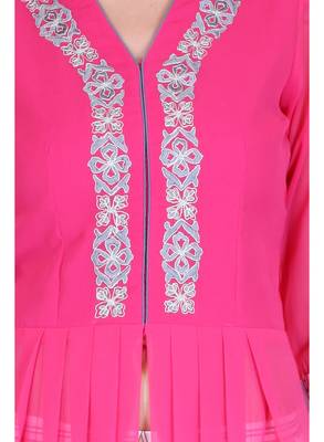 Women's Pink Georgette Printed Ethnic Top and Skirt Set 4