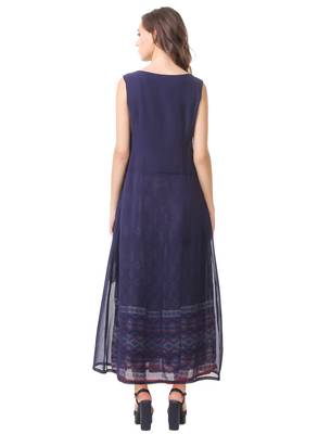 Women's Navy Blue Georgette Printed Ethnic Top and Skirt Set 2
