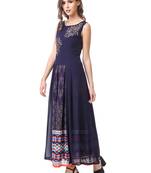 Women's Navy Blue Georgette Printed Ethnic Top and Skirt Set