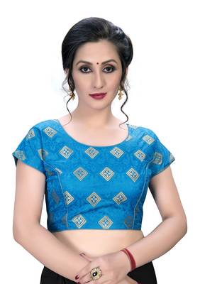 Blue  Women'S Embroiderey Jacquard Blouse 1