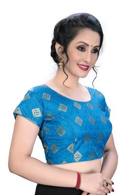 Blue  Women'S Embroiderey Jacquard Blouse 3