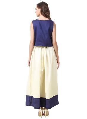 Women's Navy Blue Georgette Printed Ethnic Top and Skirt Set 2