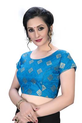 Blue  Women'S Embroiderey Jacquard Blouse 4