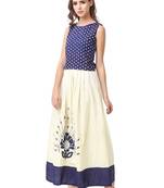 Women's Navy Blue Georgette Printed Ethnic Top and Skirt Set