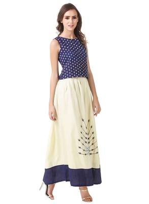 Women's Navy Blue Georgette Printed Ethnic Top and Skirt Set 3