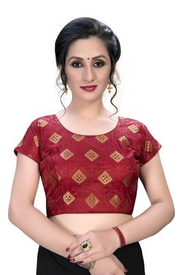 Maroon  Women'S Embroiderey Jacquard Blouse 1