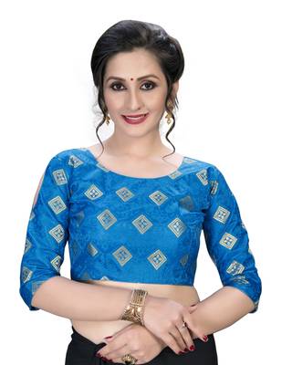 Blue  Women'S Embroiderey Jacquard Blouse 1
