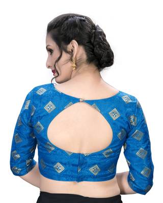 Blue  Women'S Embroiderey Jacquard Blouse 2